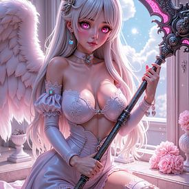 CAELIVARA – Sexy anime angel girl with a scythe in the sky by INFERAURUM