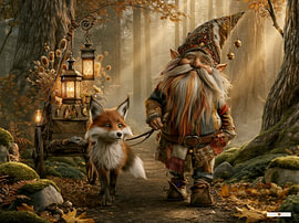 Gnome mit Fuchs im Wald von Gelissen Artworks