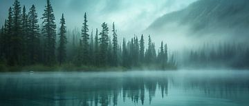 Kalm bergmeer mist van fernlichtsicht