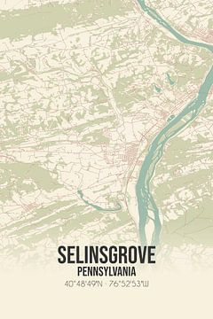 Carte ancienne de Selinsgrove (Pennsylvanie), USA. sur Rezona