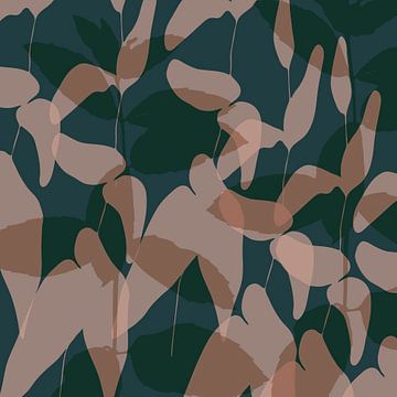 Leaves in teal and brown. Abstract botanical art. by Dina Dankers