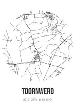 Toornwerd (Groningen) | Landkaart | Zwart-wit van MijnStadsPoster