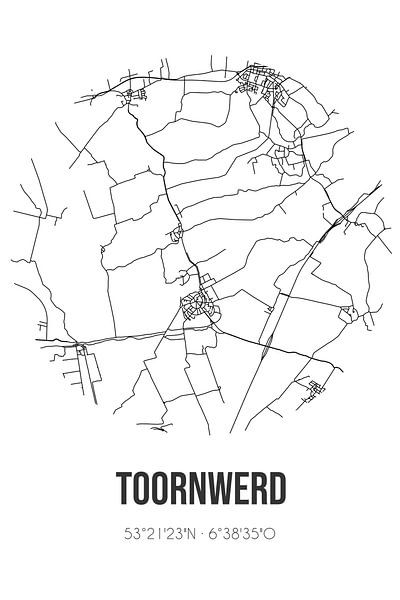 Toornwerd (Groningen) | Landkaart | Zwart-wit van Stad & Wand