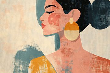 Minimalistisch vrouwelijk portret met oorbellen van Art & Soul Creations