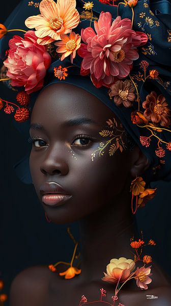 african woman with flowers by Gelissen Artworks