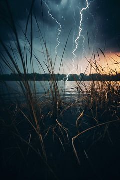 Onweer bij het meer van fernlichtsicht