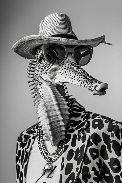 Hippocampe avec lunettes de soleil et chapeau par Poster Art Shop
