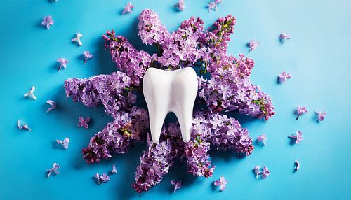 Tand met paarse bloemen