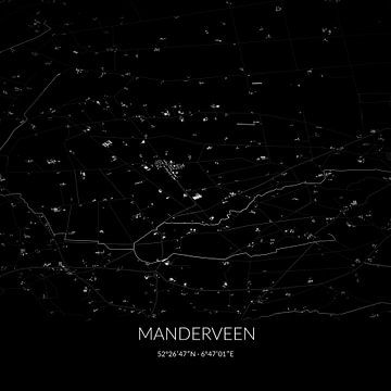 Zwart-witte landkaart van Manderveen, Overijssel. van Rezona