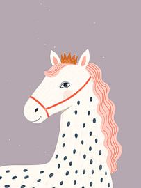 Speelse illustratie van een paard met kroon – Kinderkamer van StudioRemier