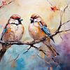 Peinture d'oiseaux | Duo d'oiseaux sur Peintures accrocheuses