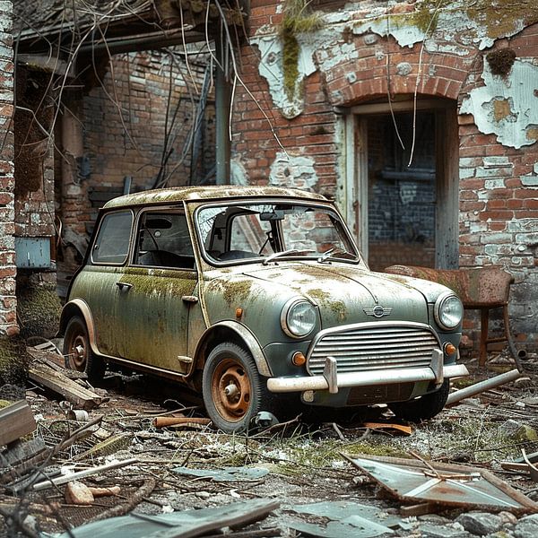 Lost Place Mini Cooper grün metallic  verrostet vergessen Hinterhof von gm_designs
