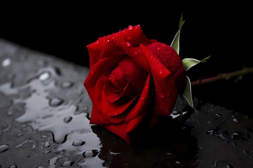 Red rose with water drops by Art & Soul Creations