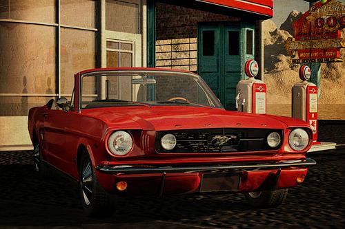 Ford Mustang 1964 Convertible at an old petrol station by Jan Keteleer