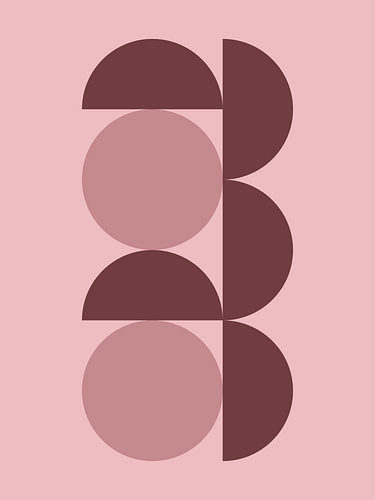 Hele en Halve Cirkels in 3 Roze Tinten – Abstract Bauhaus Kunstwerk