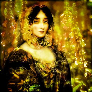 Lady With Green Eyes And Foxgloves van Helga Blanke