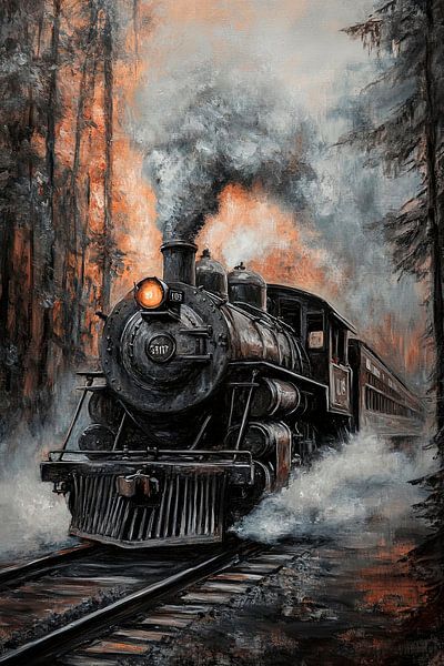 Steaming railway in the forest by Poster Art Shop