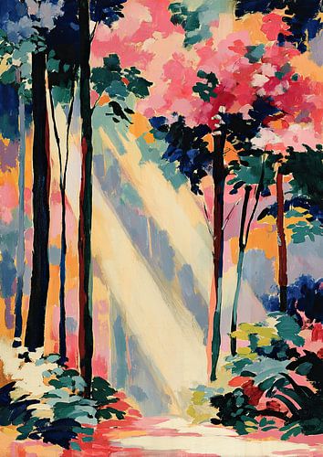 Abstract forest path in bright colours