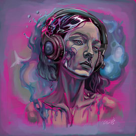 Lady Orsina – Futuristisches Neon-Portrait von Tanlenzt