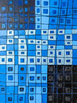 Grille industrielle abstraite : dans les tons de bleu et de noir