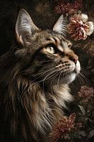Maine Coon cat floral 2