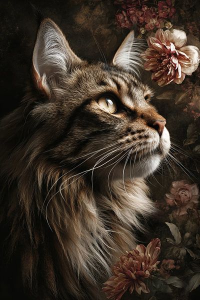 Maine Coon cat floral 2 by Creations_by_brigitte