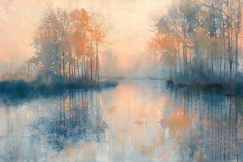 Landschaft mit Reflektionen und Bäumen von Blumen Studio