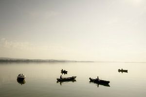 Fishermen in boats on the Untersee during a summer morning