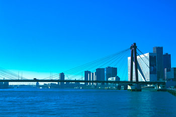 Rotterdam - Willemsbrug en omgeving - in blauw/grijs tinten