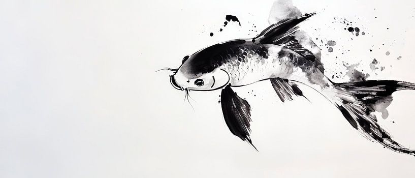 Koi fish in black and white - flowing elegance by Poster Art Shop