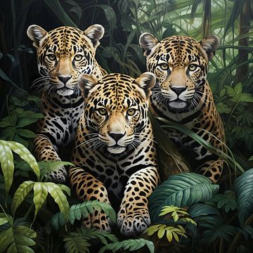 Drei Jaguare im Dschungel von StudioMaria.nl