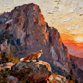 Fuchs im Sonnenuntergang der Berge von Kristin M