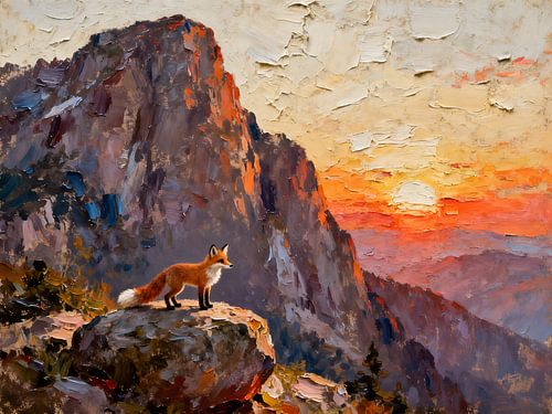 Een vos bij zonsondergang in de bergen