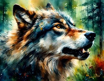 Wildlife in Watercolor - Howling Wolf 2 by Johanna's Art