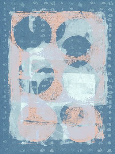 Abstracte vormen in wit, blauw en koraal