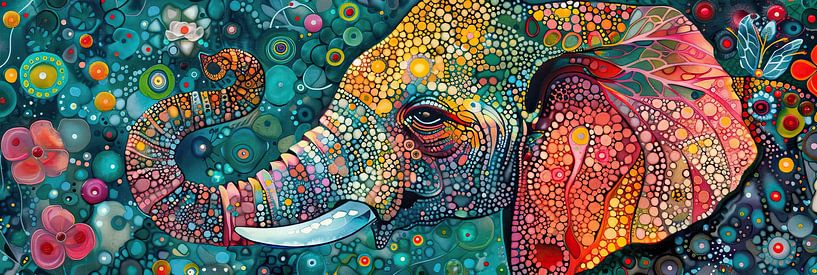 Explosion de couleurs de l'éléphant | Mosaïque Tusker par Peintures accrocheuses