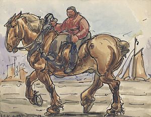 Mann im Amazonensitz auf einem Zugpferd, Alfred Ost, 1939