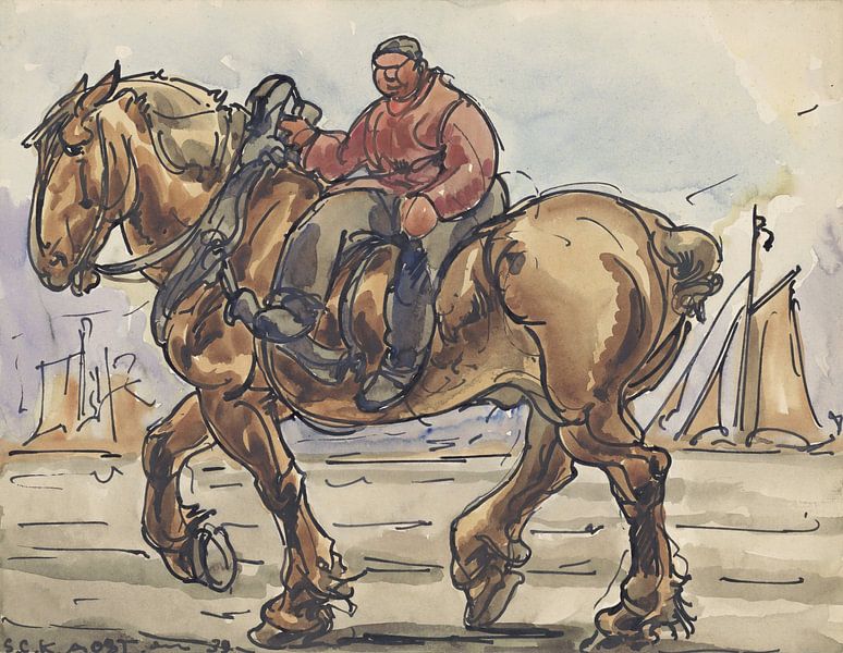 Man in amazonezit op een trekpaard, Alfred Ost, 1939 van Atelier Liesjes