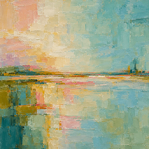 Paysage côtier scandinave d'inspiration impressionniste, en pastel et turquoise
