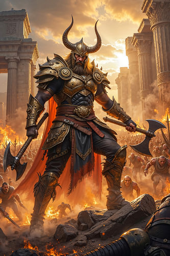 Dark Fantasy Wandbild: GRAEVORN - Der Wikinger Krieger in einer epischen Schlacht