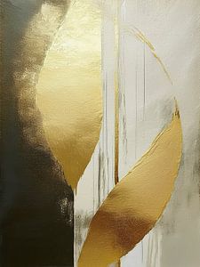 Abstrakte organische Blattformen in Gold mit Schwarz und Beige