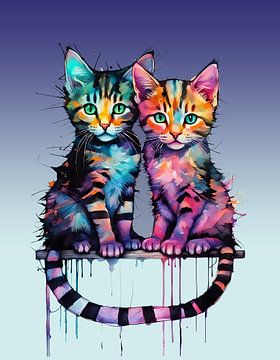 Een kleurige afbeelding van twee leuke katten van Bianca Wisseloo