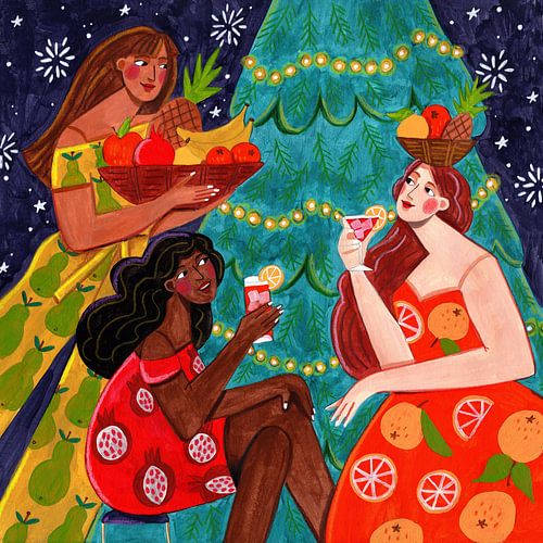 Feestelijke kerst fruit vrouwen