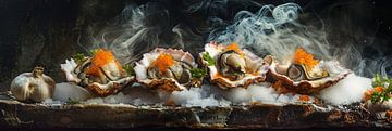 Oysters on a holding board food photography panorama by Digitale Schilderijen