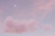 zachtroze lucht met pluizige wolken en sikkelvormige maan van Besa Art thumbnail
