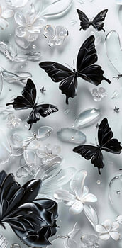 Monochrome Elegant Black and Glass Butterflies Art Pattern