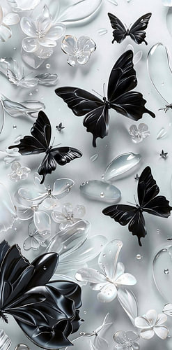 Monochrome Elegant Black and Glass Butterflies Art Pattern