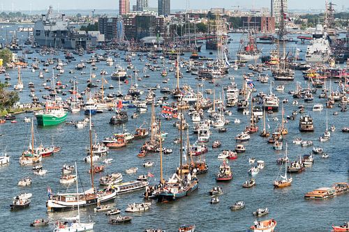 View of SAIL Amsterdam 2025, river IJ with GVB ferry