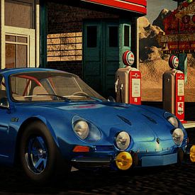Renault Alpine 1600 S 1973 with classic cars Petrol station by Jan Keteleer