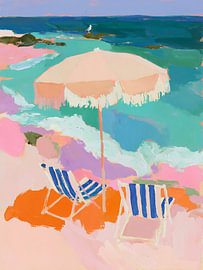 Sonnenschirm und Liegestühle – Küstenkunst im Sommer von StudioRemier